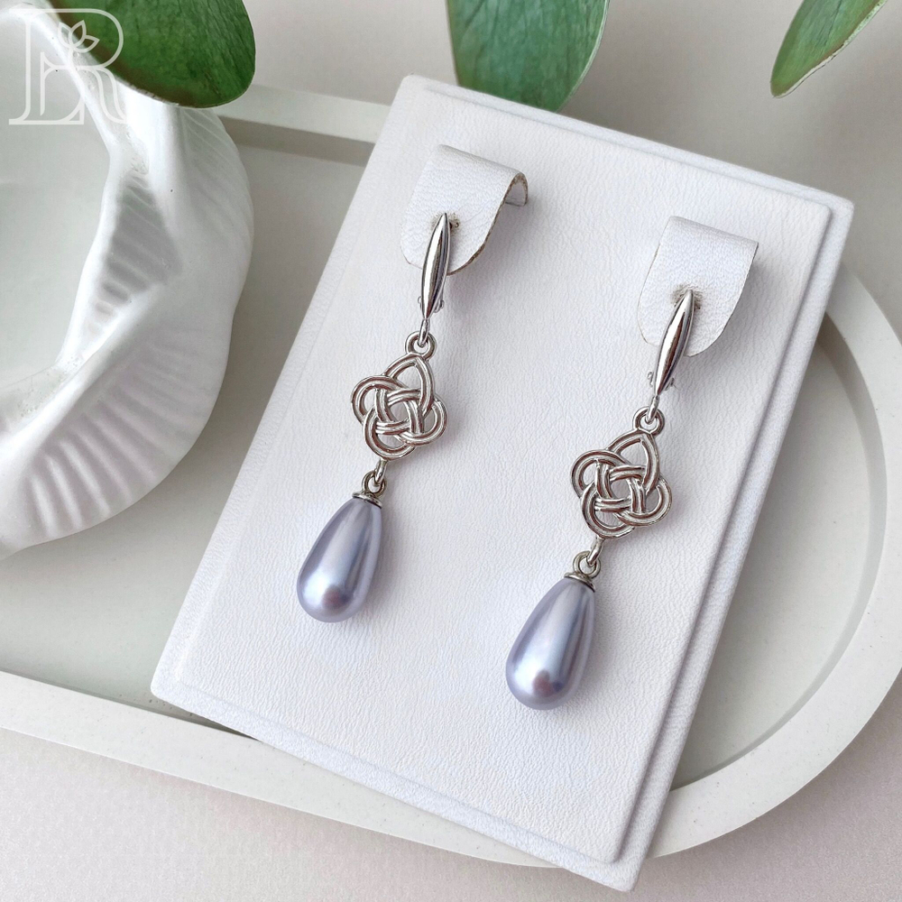 LEFIREL' Серьги серебряные женские "Даилина" с жемчугом Swarovski / ювелирные украшения из родированного серебра 925