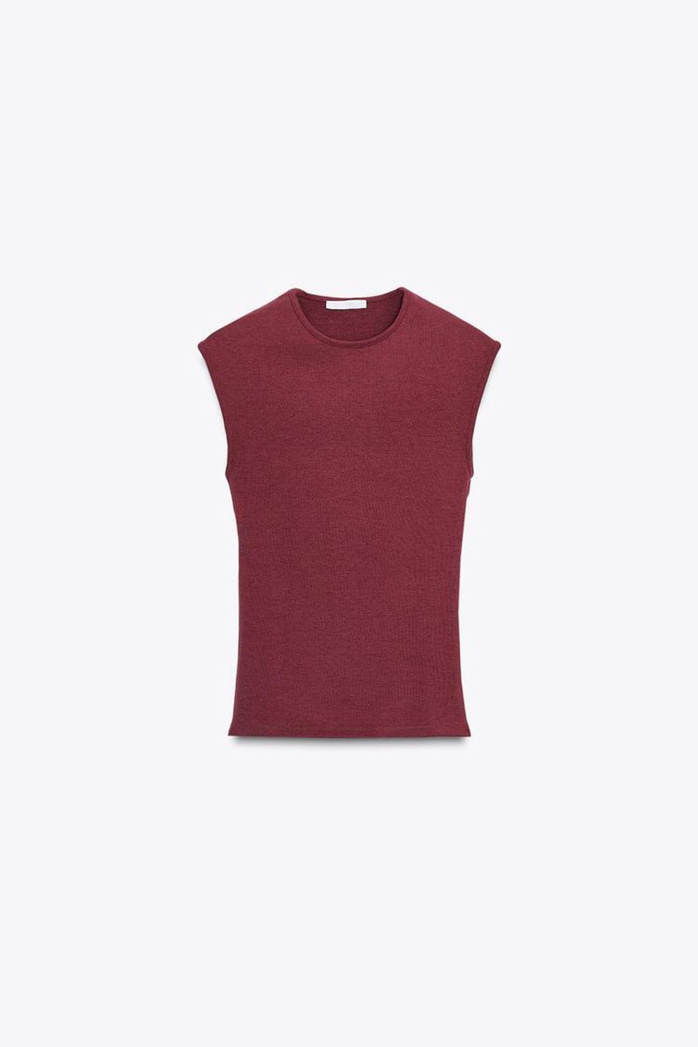 ZARA ФУТБОЛКА ИЗ ЭЛАСТИЧНОЙ ТКАНИ В РУБЧИК, БУРГУНДИ