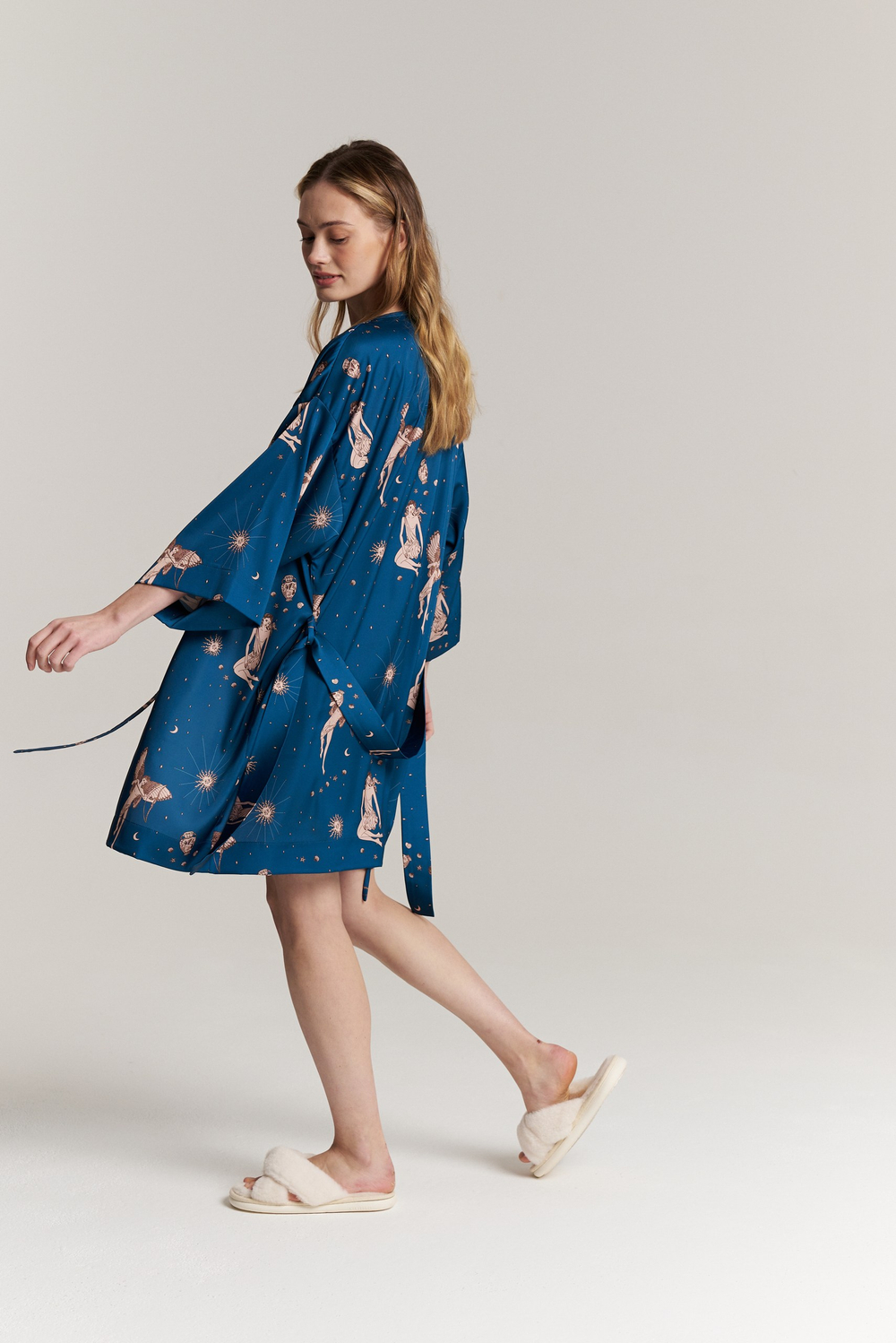 Шелковый халат-кимоно one size