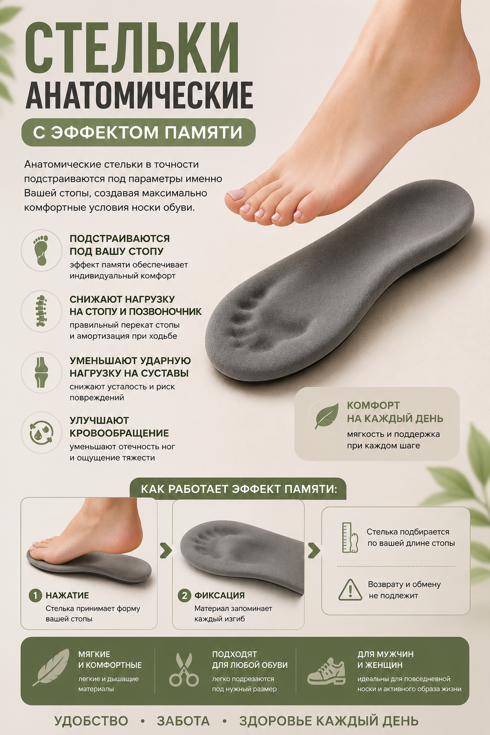 Стельки анатомические с эффектом памяти