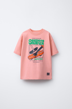 ZARA ФУТБОЛКА С РЕЛЬЕФНЫМ ПРИНТОМ, РОЗОВЫЙ