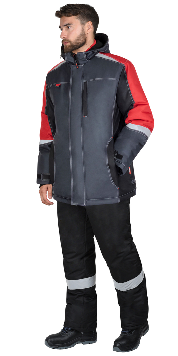 Куртка СИРИУС-ФАВОРИТ-МЕГА-М зимняя, тёмно-серая с черным, красным и СОП