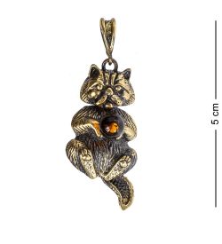 AM- 125 Подвеска «Котик с шариком» (латунь, янтарь)