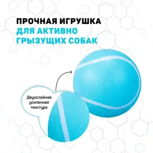 Жевательный мяч Playology SQUEAKY CHEW BALL 6 см для собак мелких и средних пород с пищалкой и с ароматом курицы, цвет голубой