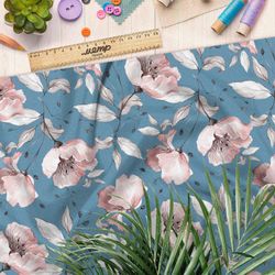 Ткань атлас нежные розовые цветы