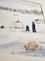 Картина авторская акварельная в паспарту 30х40 см на стену для интерьера "Рыбаки на Можайском..."