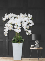 Искусственные Орхидеи Люкс белые 7 веток 120см в напольном кашпо