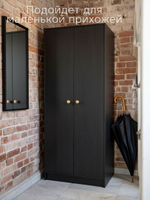 Шкаф для одежды 80х55х170, Марм, распашной, в прихожую, спальню, двухдверный, с деревянной штангой, черный, Dipriz