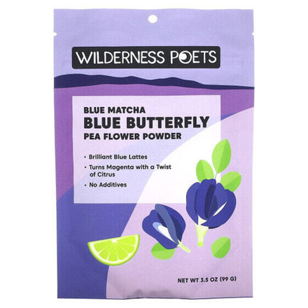 Травяные сборы и чаи Wilderness Poets, цветки клитории в порошке, голубая матча, 99 г (3,5 унции)