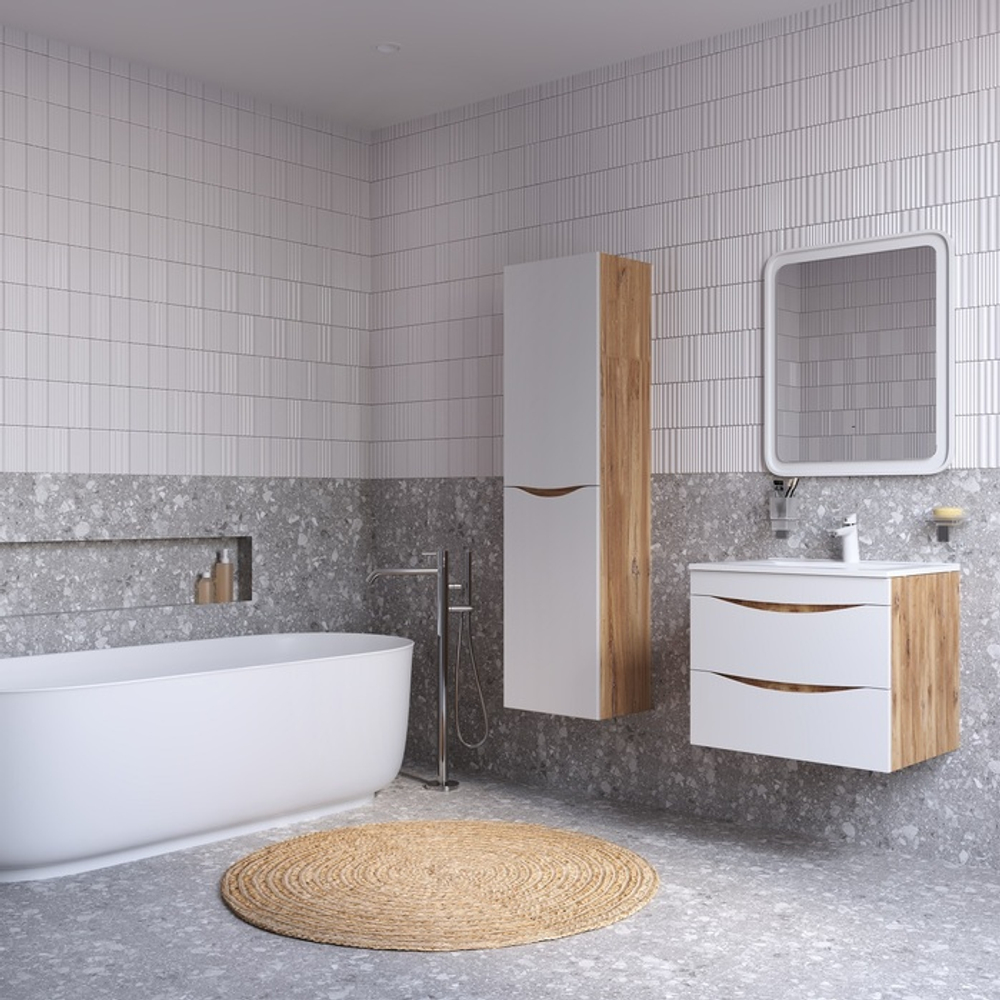 Тумба с умывальником IDDIS Cloud, подвесная, 60 см, белая/золотистый дуб, CLO60Y0i95K