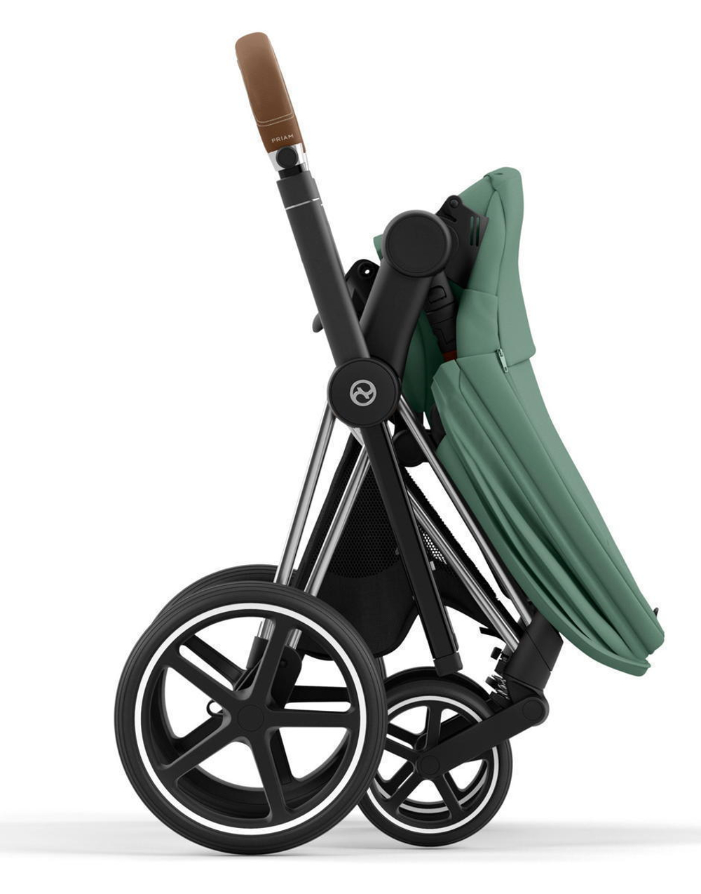 Коляска 3 в 1 Cybex Priam IV Chrome Brown complete и автокресло Aton B2 i-Size Steel Grey Leaf Green