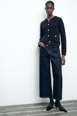 ZARA КАРДИГАН С ЗОЛОТИСТЫМИ ПУГОВИЦАМИ, МОРСКОЙ СИНИЙ