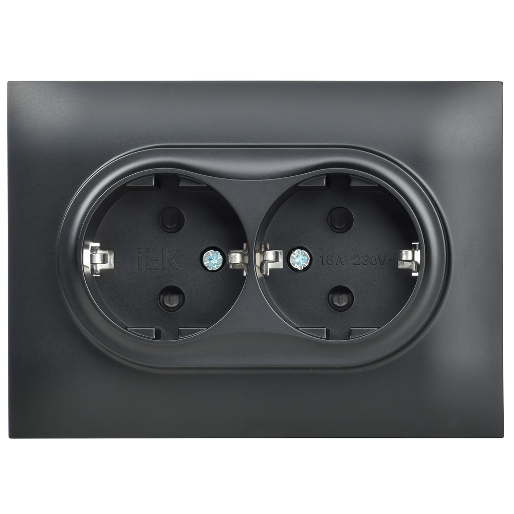 SKANDY Розетка 2-местная с заземлением с защитными шторками 16А в сборе SK-R07Bl черный IEK