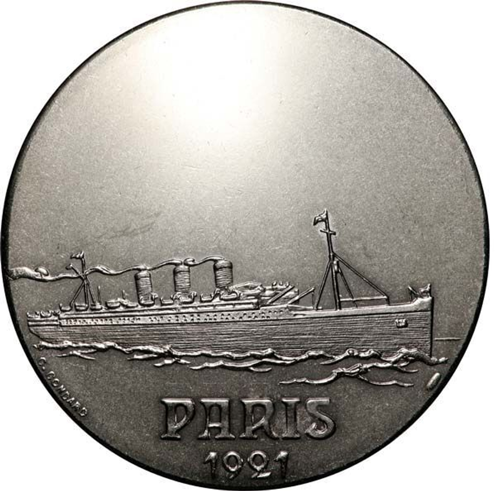 France, Fifth Republic, "Paquebot Paris" Silver-Plated Nickel Medal, 1921