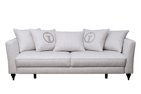 Диван трехместный Garda Decor Sorrento светло-бежевая рогожка с кантом механизм пума