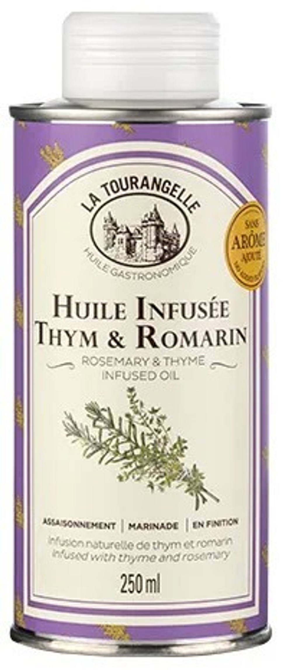 Масло подсолнечное с экстрактом тимьяна и розмарина, 250 мл, La Tourangelle, Thyme and Rosemary Infused Oil