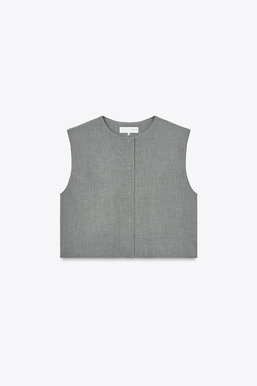 ZARA КОРОТКИЙ ЖИЛЕТ С ПОТАЙНЫМИ ПУГОВИЦАМИ, СЕРЫЙ