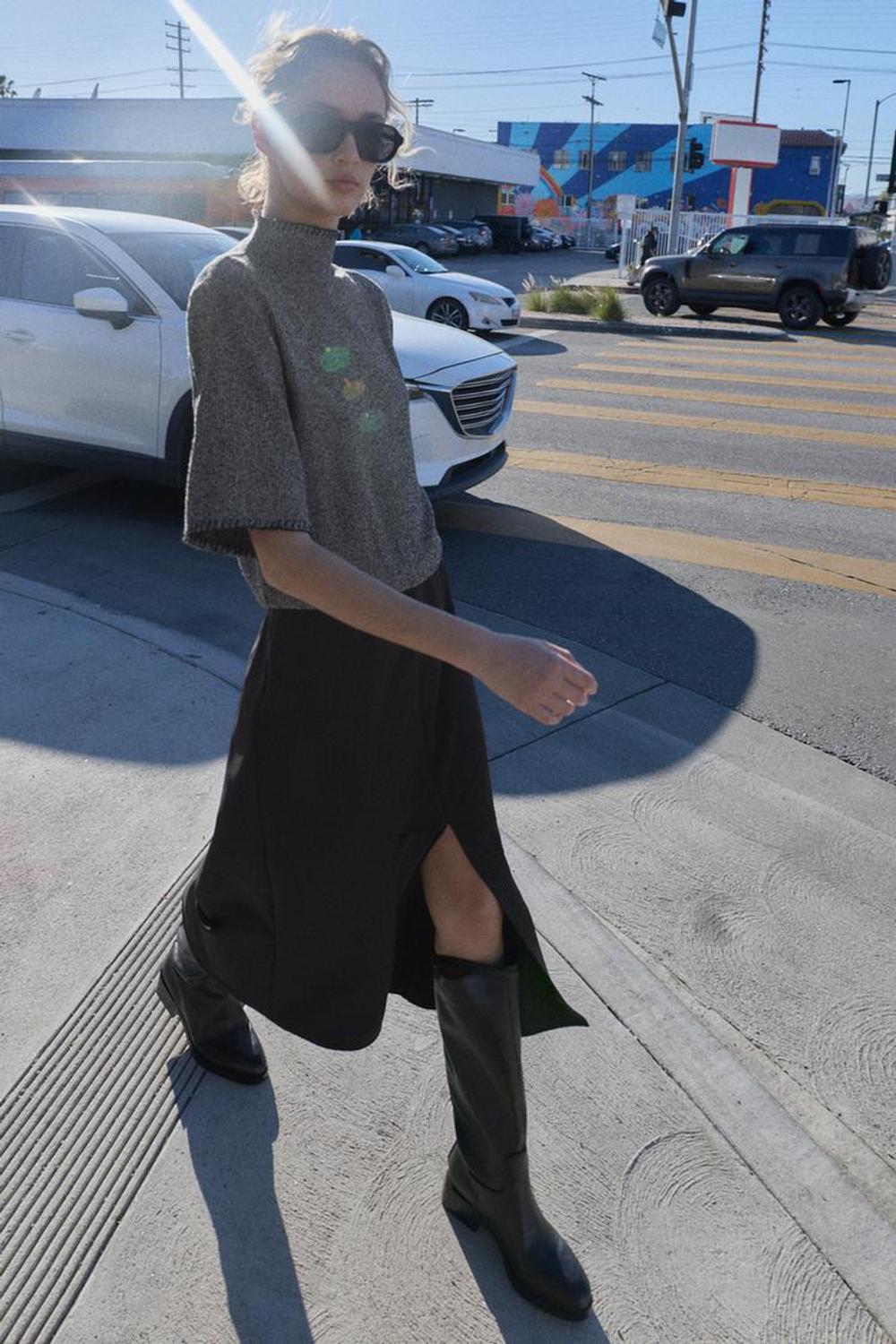 ZARA КОМБИНИРОВАННОЕ ПЛАТЬЕ МИДИ, МЯГКИЙ СЕРЫЙ