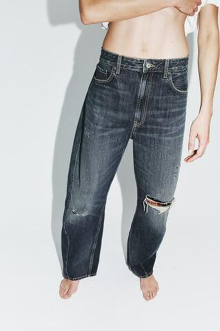 ZARA ДЖИНСЫ TRF BAGGY BALLOON СО СРЕДНЕЙ ПОСАДКОЙ, СИНИЙ