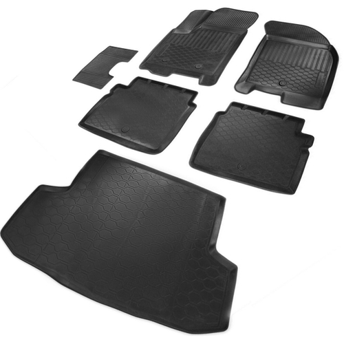 Коврики в салон и багажник автомобиля (комплект) Rival для Chevrolet Aveo T200/T250 седан 2003-2012/Nexia седан 2020-н.в./Ravon Nexia R3 седан 2016-н.в., полиуретан, с крепежом, 6 частей, K11001004-5