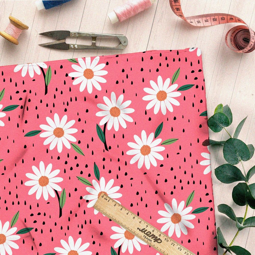 Ткань шифон ромашки под дождём