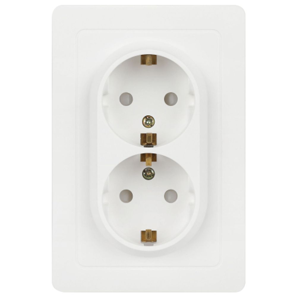 Розетка Intro Style 7-208-01 двойная с заземлением 2X2P+E Schuko со шторками, 16А-250В, IP20, СУ, белый | Intro