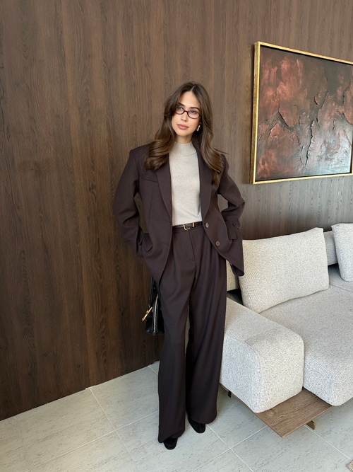 Брюки из вискозы на заниженной талии коричневые