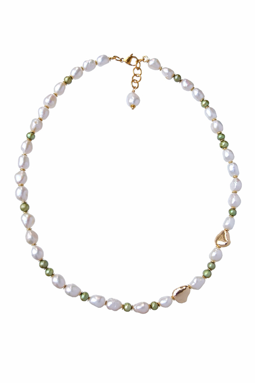 Чокер с зелёным и белым жемчугом