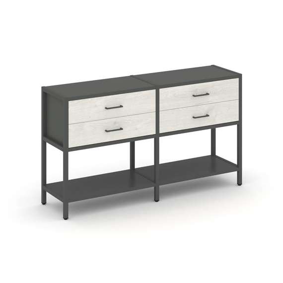 Shelf System Двухсекционный стеллаж двухярусный с ящиками SN.STM-222 Антрацит/Дуб Наварра/Металл Ант