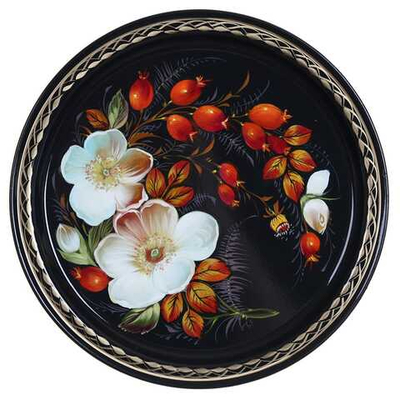 Жостовский поднос декоративный, размер 22 см (A5), металлический