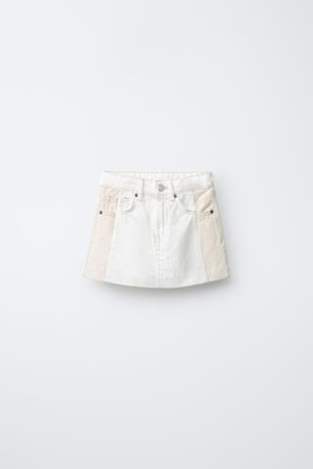 ZARA ЮБКА КОЛОР-БЛОК, БЕЛЫЙ
