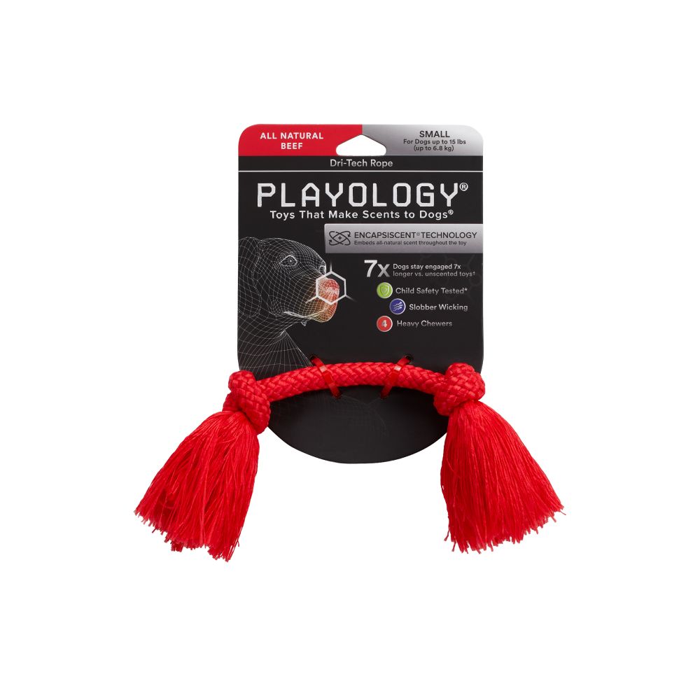 Жевательный канат Playology DRI-TECH ROPE для собак мелких пород с ароматом говядины, маленький, цвет красный Жевательный канат Playology DRI-TECH ROPE для собак мелких пород с ароматом говядины, маленький, цвет красный