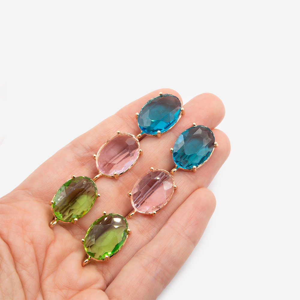 Швензы "Моя весна", зеленый кристалл, позолота, 21,7*13мм