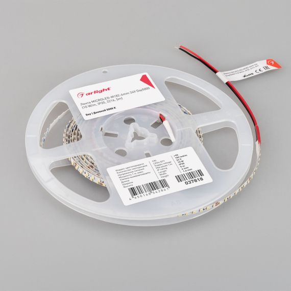 Светодиодная лента Arlight 10W/m 182LED/m 2216SMD дневной белый 5M MICROLED-M182-4mm 24V Day5000 037818