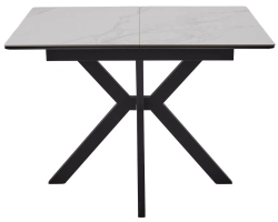 Стол КОМИЛЬФО МИНИ 100 БЕЛЫЙ МРАМОР с прожилками латте, керамика / ЧЕРНЫЙ, М-City