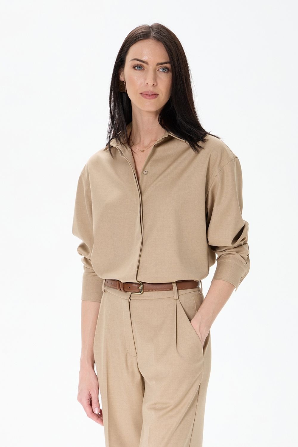 Рубашка Хельсинки бежевая смесовая шерсть