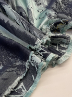 Жаккард шелк с хлопком голубой с синим принтом "Пейзаж/Люди"