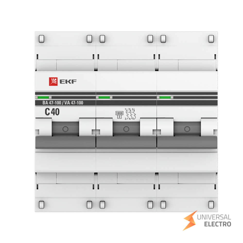 Автоматический выключатель 3P 40А (C) 10kA ВА 47-100 EKF PROxima