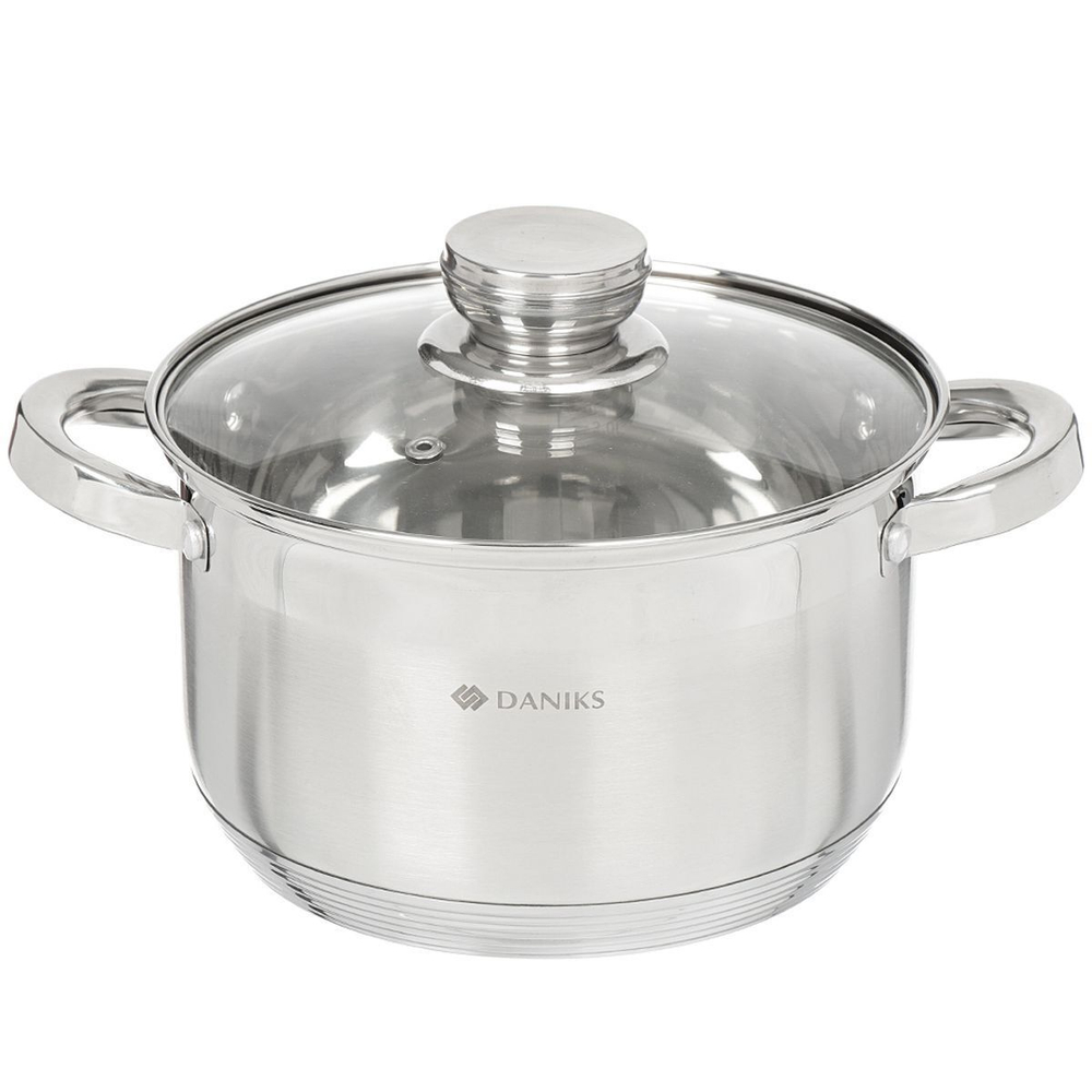 Кастрюля нерж, 3.9 л, с крыш, Daniks, Стандарт-PR, SD-20-2, индукц