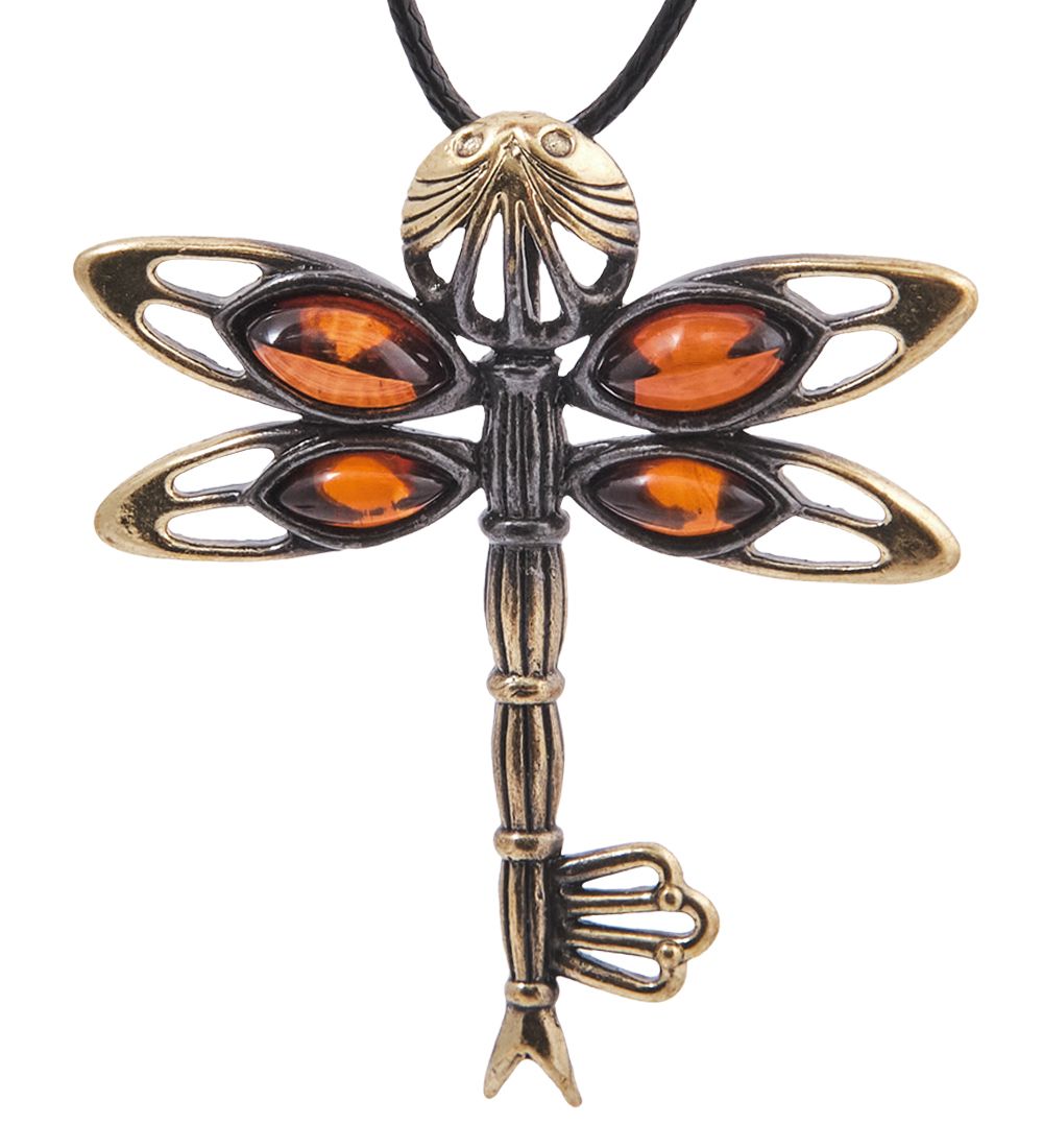 AM-4125 Подвеска «Ключик Стрекоза» (латунь, янтарь)
