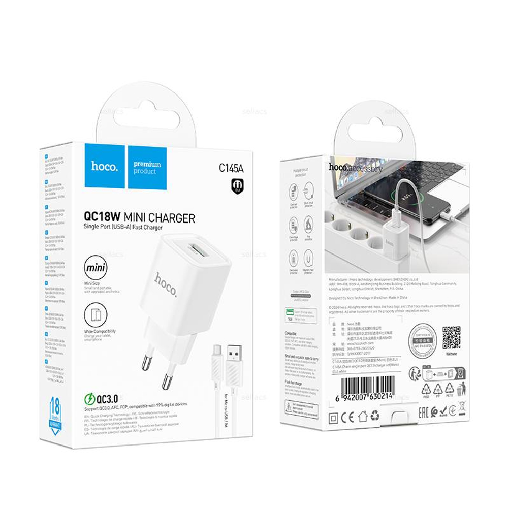 Зарядное устройство для Micro-USB Hoco C145A QC3.0 (white)