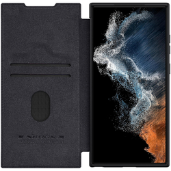 Кожаный чехол книжка от Nillkin для Samsung Galaxy S23 Ultra, серия Qin Pro Leather с защитной шторкой для камеры