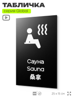Табличка Сауна, на дверь и стену, информационная и мультиязычная (русский, английский, китайский), серия GLOBAL, 25х15 см, Айдентика Технолоджи