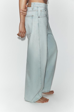 ZARA ДЖИНСЫ TRF BAGGY BALLOON СО СРЕДНЕЙ ПОСАДКОЙ, ГОЛУБОЙ