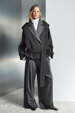 ZARA КОРОТКОЕ ПАЛЬТО С ПОЯСОМ — ZW COLLECTION LIMITED EDITION, СЕРЫЙ МЕЛАНЖ