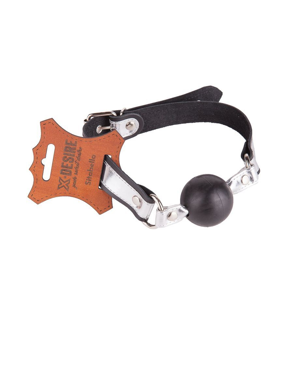 Кляп-шарик на серебристо-черных ремешках (Цвет: серебристый с черным)