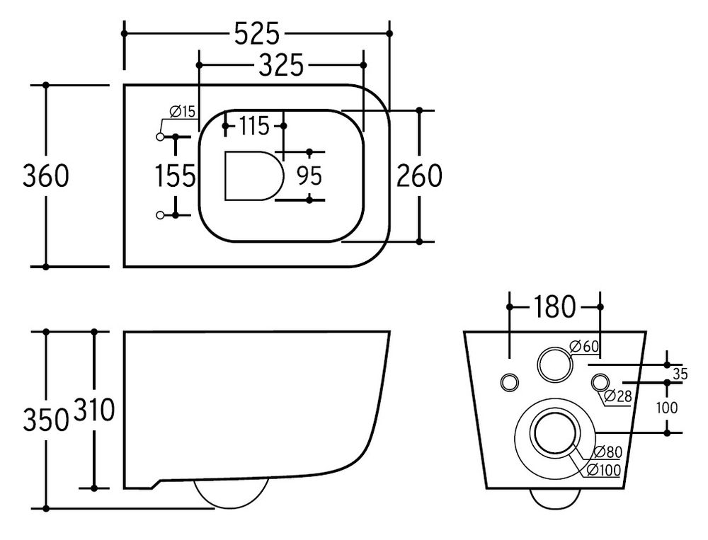 Унитаз подвесной CHARUS PINTO RIMLESS с сидением Soft Close