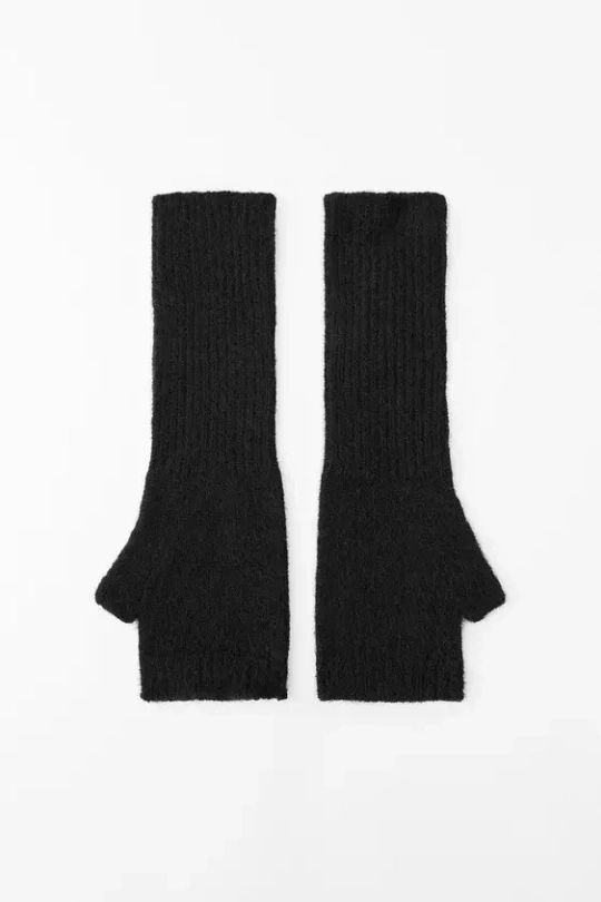 ZARA МИТЕНКИ ИЗ РИФЛЕНОГО ТРИКОТАЖА, ЧЕРНЫЙ