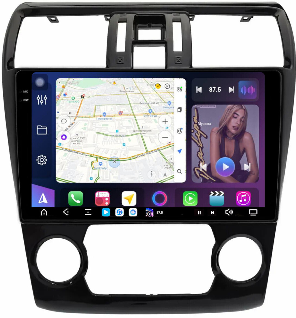 Магнитола для Subaru Levorg 1 VM 2014-2017 (без штатной КЗВ, рамка большая) - FarCar GX9-9645F2A монитор 9.5" 2K QLED на Android 14, TS20, 6+128Гб, CarPlay, 4G SIM-слот