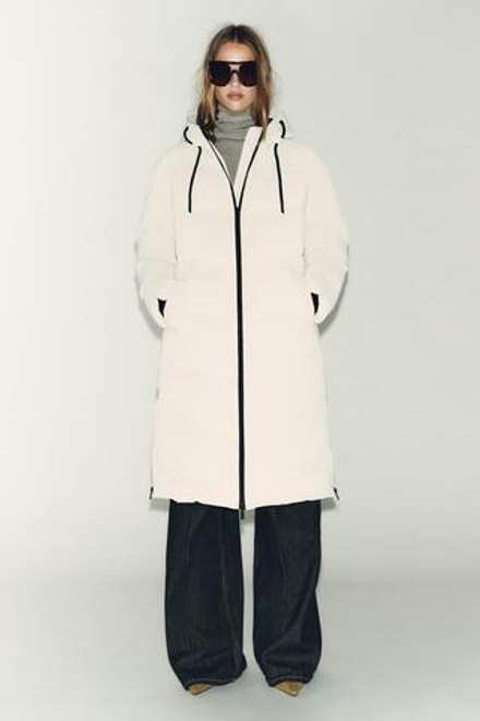 ZARA ДЛИННЫЙ ПРОРЕЗИНЕННЫЙ АНОРАК WINDPROOF С КАПЮШОНОМ, СВЕТЛО-БЕЖЕВЫЙ